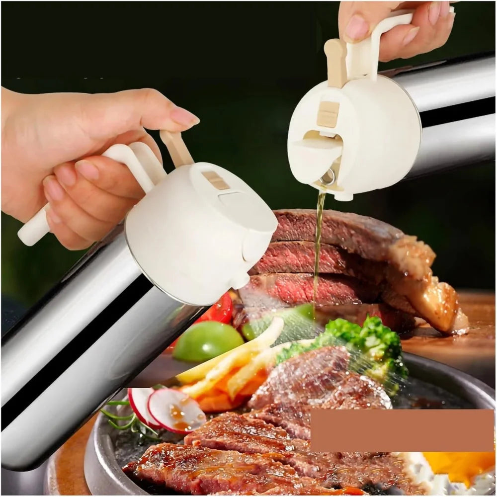 Two-in-one oil dispenser, stainless steel oil spray bottle, can be refilled with portable sprayer, suitable for baking, cooking,