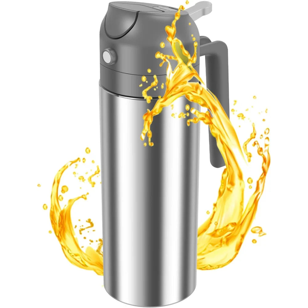 Two-in-one oil dispenser, stainless steel oil spray bottle, can be refilled with portable sprayer, suitable for baking, cooking,