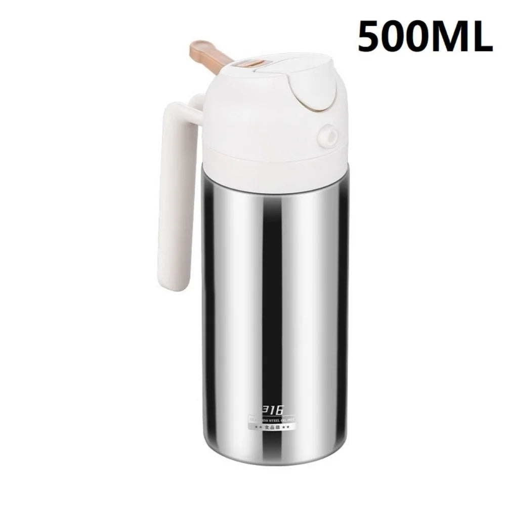 Two-in-one oil dispenser, stainless steel oil spray bottle, can be refilled with portable sprayer, suitable for baking, cooking,