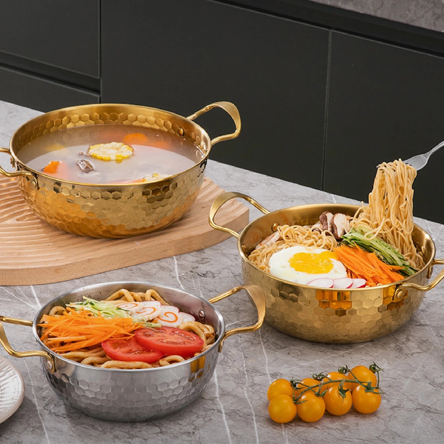 Korean Ramen Cooking Pot Suitable for All Stoves Quick Heating Ramyun Kimchi Cooker for Camping Beach Patio Dinner Parties Curry