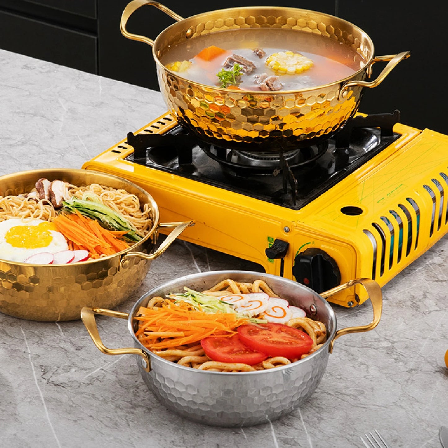 Korean Ramen Cooking Pot Suitable for All Stoves Quick Heating Ramyun Kimchi Cooker for Camping Beach Patio Dinner Parties Curry