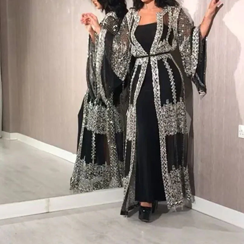 Abaya Dubai Muslim Luxury Dress High Class Embroidery Lace Sequins Ramadan Kaftan Isla African Clothes 2 Piece Set