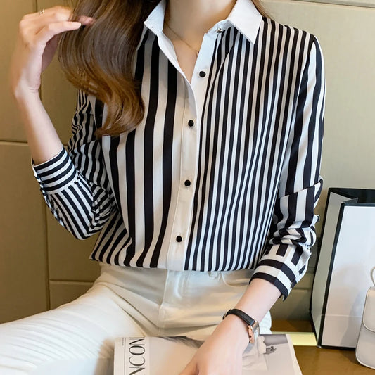 Fashion striped printing ladies shirts Women's Blouses Spring Autumn Long Sleeve Shirts Tops Blusas Mujer