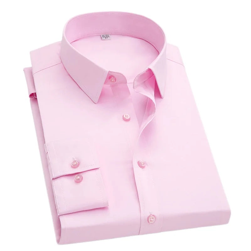 QJ CINGA Men's Formal Dress Shirt,White Black Blue Long Sleeve Shirts,Men Business Slim Fit Camisa Male Chemise Red Purple S-5XL