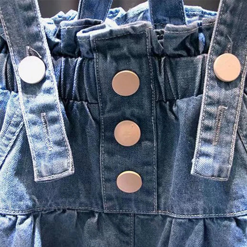 2025 Kids Girls Clothes Set Summer Short Sleeve Shirt + Denim short dress Triple Breasted Outfits Baby Clothing 4 5 6 7 8 9 10 1