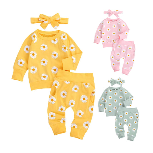 Citgeett Spring New Fall Autumn Infant Baby Girls 3Pcs Set Long Sleeve Lovely Print Top+Long Pants+Headband Toddler Outfits