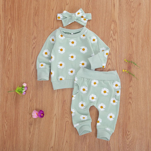Citgeett Spring New Fall Autumn Infant Baby Girls 3Pcs Set Long Sleeve Lovely Print Top+Long Pants+Headband Toddler Outfits