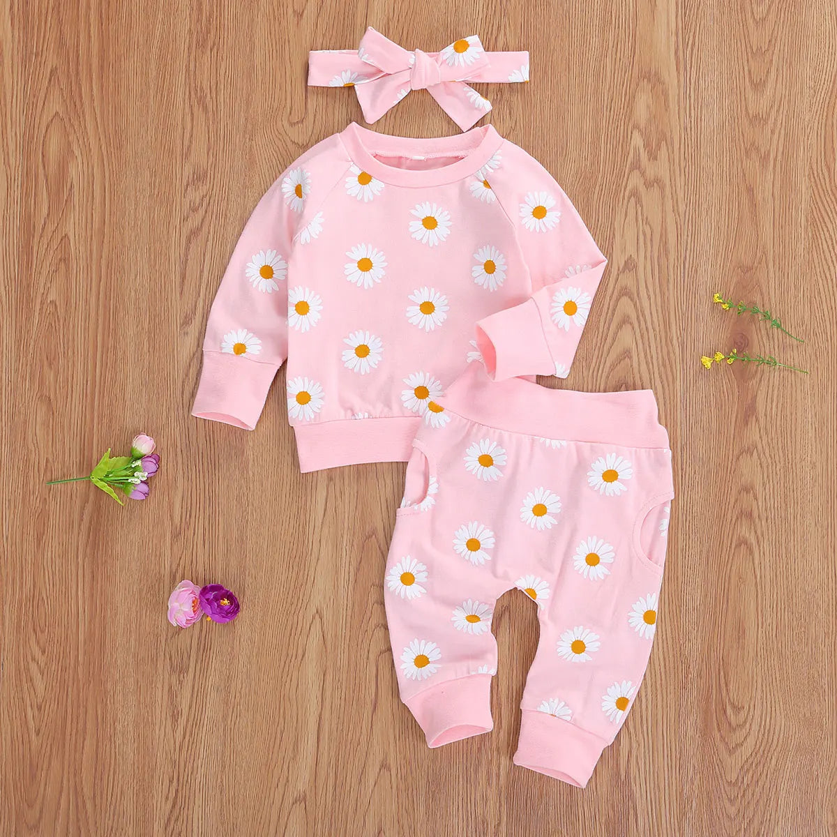 Citgeett Spring New Fall Autumn Infant Baby Girls 3Pcs Set Long Sleeve Lovely Print Top+Long Pants+Headband Toddler Outfits