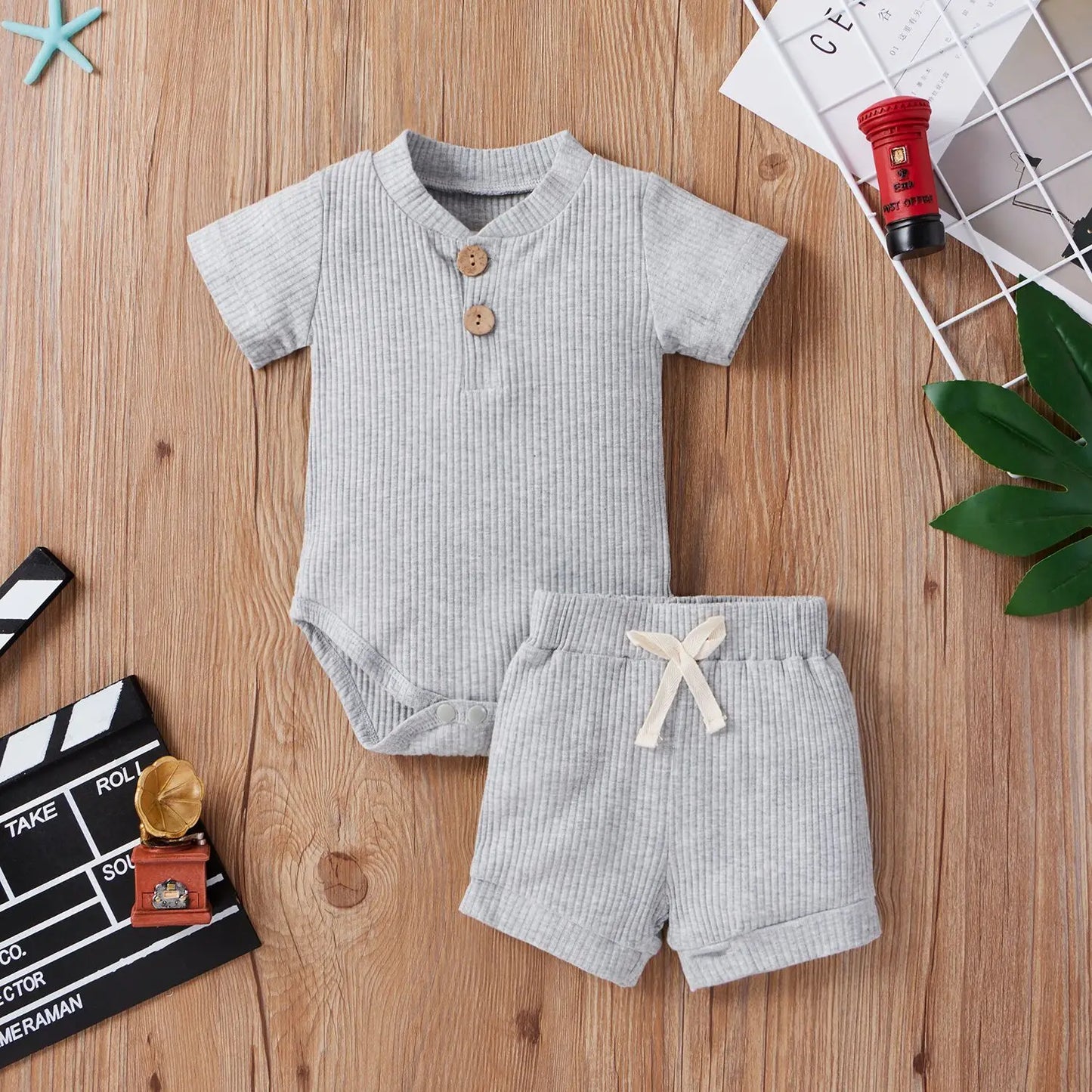 Citgeett Summer Solid Baby Boy Girl Casual Clothing Short Sleeve Button Romper+Loose Shorts 2pcs Outfits Set Clothes