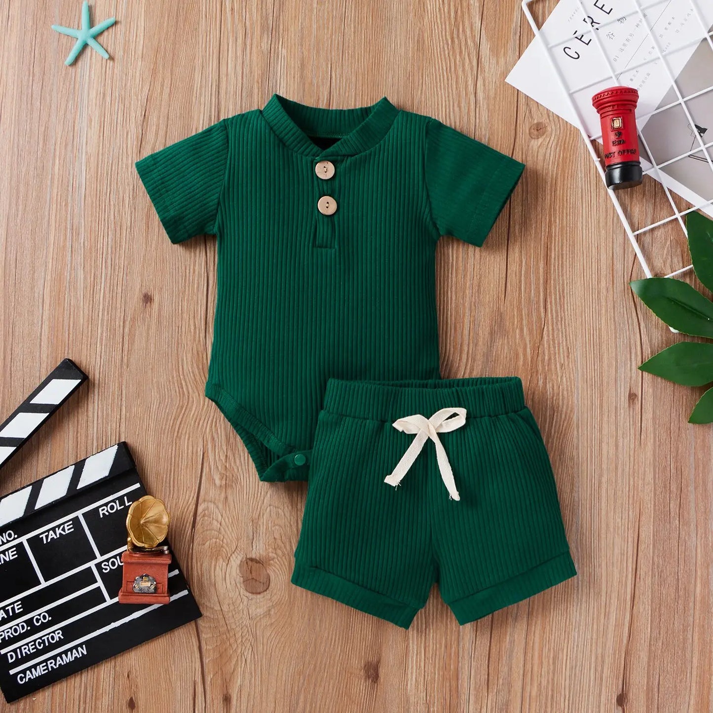 Citgeett Summer Solid Baby Boy Girl Casual Clothing Short Sleeve Button Romper+Loose Shorts 2pcs Outfits Set Clothes