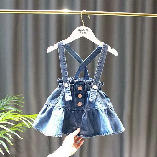 2025 Kids Girls Clothes Set Summer Short Sleeve Shirt + Denim short dress Triple Breasted Outfits Baby Clothing 4 5 6 7 8 9 10 1