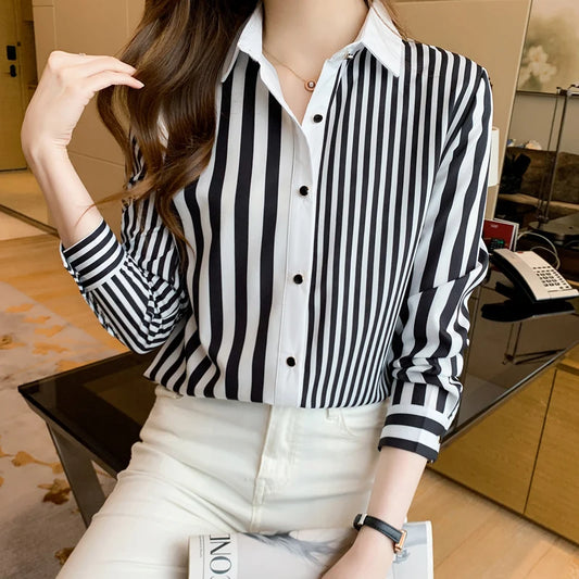Fashion striped printing ladies shirts Women's Blouses Spring Autumn Long Sleeve Shirts Tops Blusas Mujer