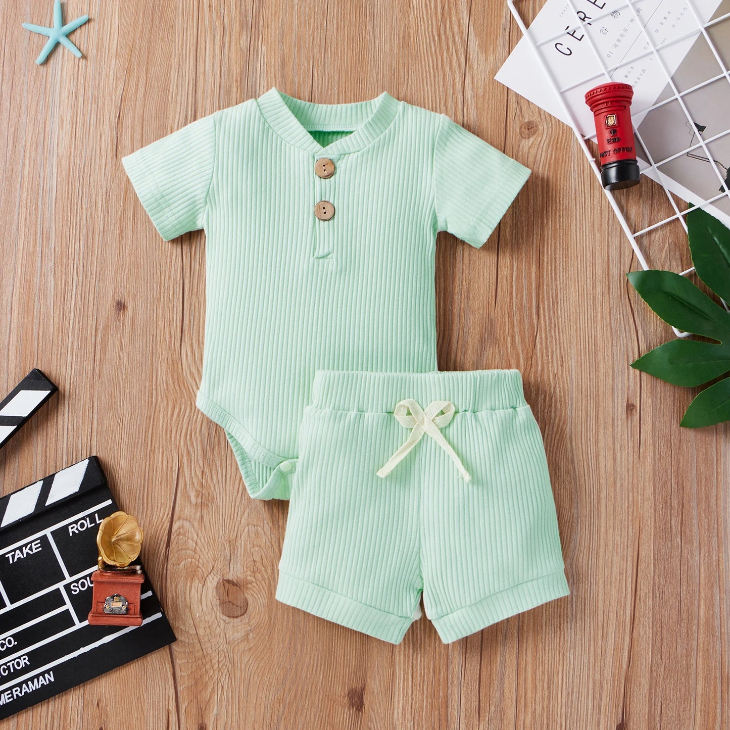 Citgeett Summer Solid Baby Boy Girl Casual Clothing Short Sleeve Button Romper+Loose Shorts 2pcs Outfits Set Clothes