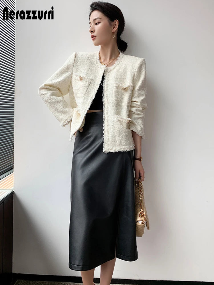 Nerazzurri Midi skirts below knee 2021 Yellow black soft leather skirt women zipper Long straight skirts for women high waist
