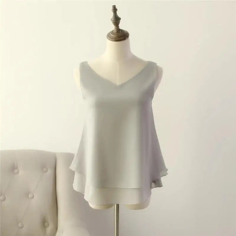 Banerdanni Fashion Brand Women blouse Summer New sleeveless Chiffon Shirt Solid V-neck Casual blouse Loose Oversized Female Tops