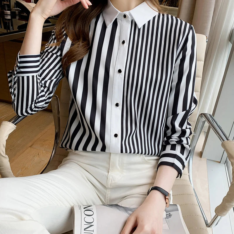 Fashion striped printing ladies shirts Women's Blouses Spring Autumn Long Sleeve Shirts Tops Blusas Mujer