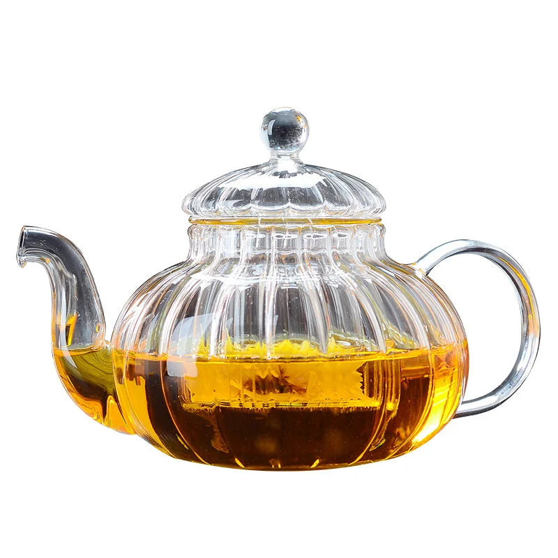 Striped pumpkin shape flower teapot Flower TeaCup Glass Teapot with Infuser Tea Leaf Herbal Heat Resistant Glass Pot