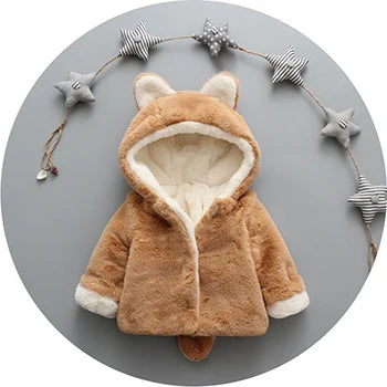 Fashion Kids Faux Fur Coat Autumn Winter Warm Plush Baby Jacket Christmas Cute Floret Lace Princess Outwear Toddler Girl Clothes