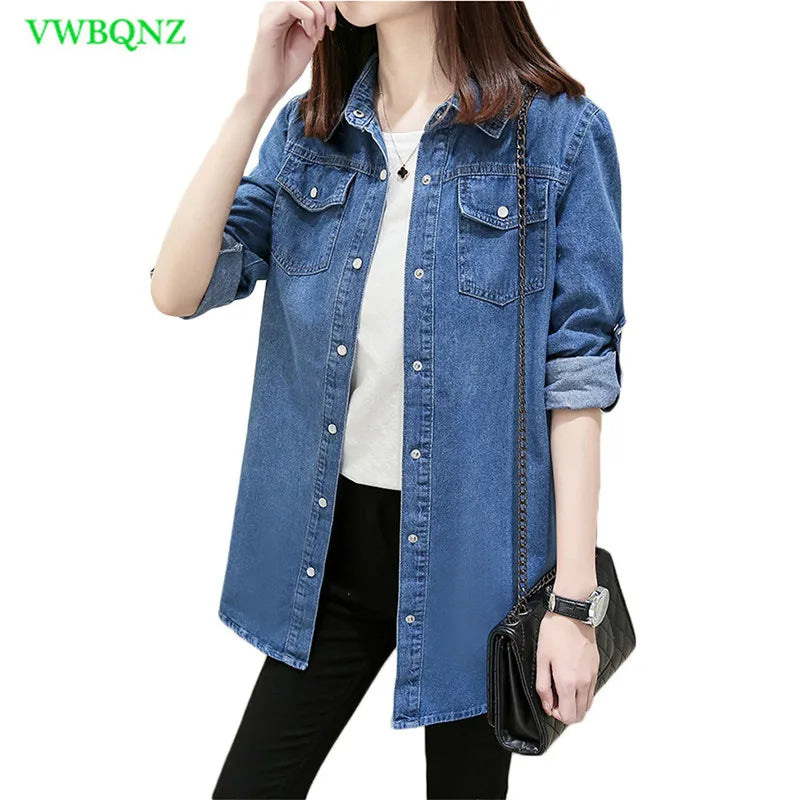New Women Denim Jacket 2025 Spring Autumn Korean Thin Student  cowboy Shirt Women's Cotton Single-breasted Jeans Jackets Coat