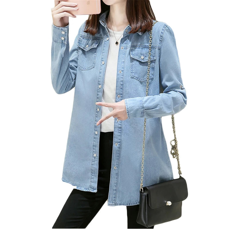 New Women Denim Jacket 2025 Spring Autumn Korean Thin Student  cowboy Shirt Women's Cotton Single-breasted Jeans Jackets Coat