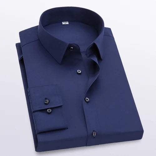 QJ CINGA Men's Formal Dress Shirt,White Black Blue Long Sleeve Shirts,Men Business Slim Fit Camisa Male Chemise Red Purple S-5XL