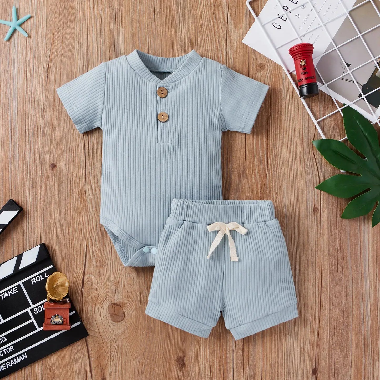 Citgeett Summer Solid Baby Boy Girl Casual Clothing Short Sleeve Button Romper+Loose Shorts 2pcs Outfits Set Clothes