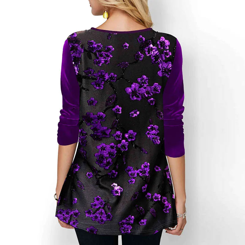 Fashion Print Women T Shirt Autumn Long-sleeved Casual O-neck Ladies Pullover Tops Vintage Floral Printed Female Office Shirts