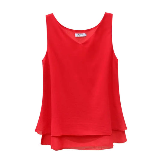 Banerdanni Fashion Brand Women blouse Summer New sleeveless Chiffon Shirt Solid V-neck Casual blouse Loose Oversized Female Tops