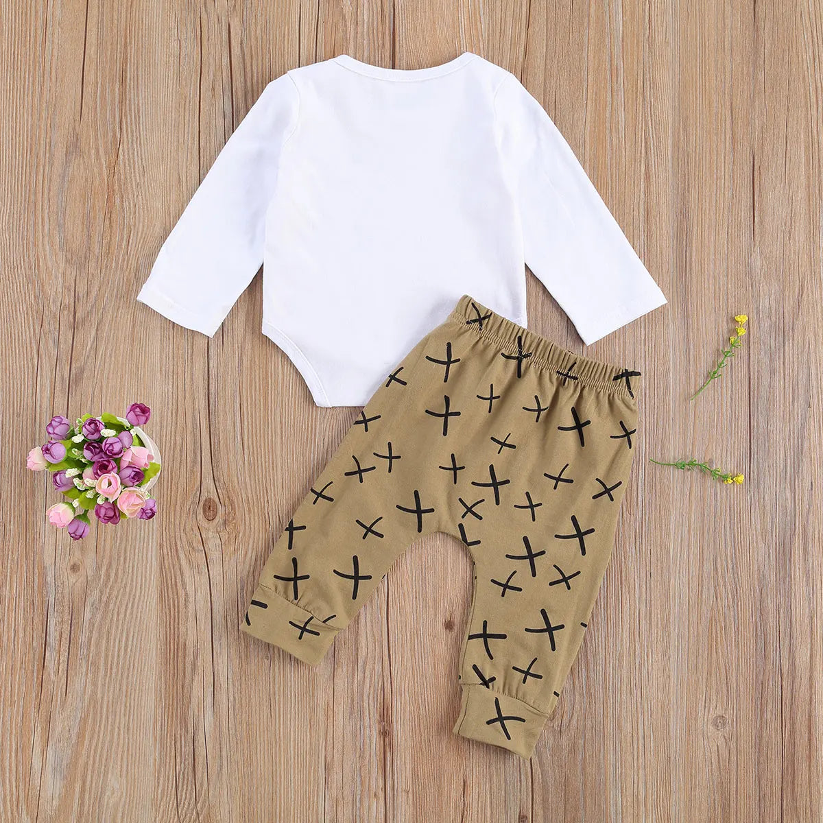 Citgeett Autumn Infant Baby Boys Girls Two-piece Clothes Set White Fox and Letters Printed Romper + Long Pants Set 0-18 Months