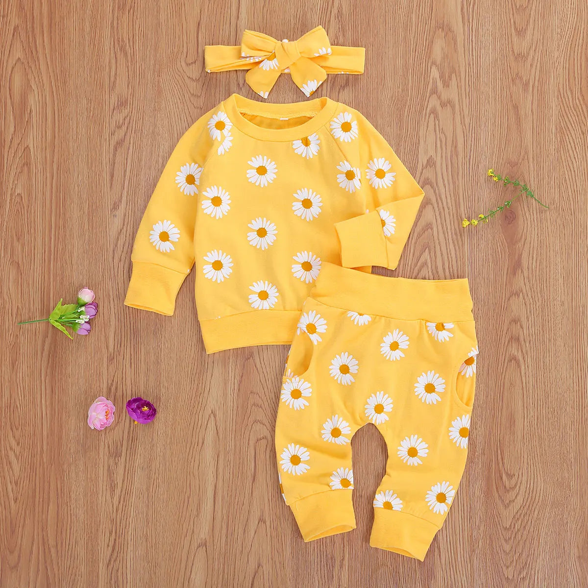 Citgeett Spring New Fall Autumn Infant Baby Girls 3Pcs Set Long Sleeve Lovely Print Top+Long Pants+Headband Toddler Outfits