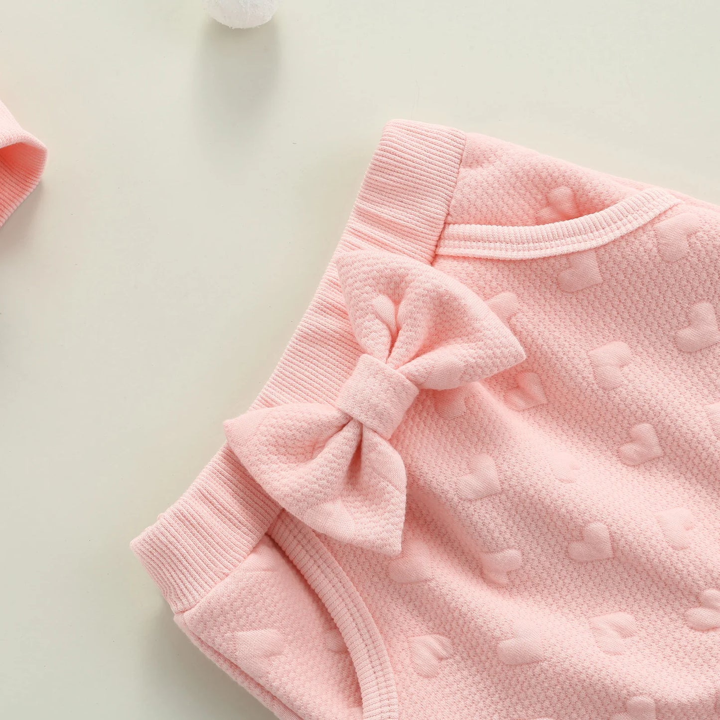 Valentine 2 Pieces Kids Suit Set, Solid Color O-Neck Long Sleeve Ruffle Tops+ Bowknot Trousers for Girls, Pink, 0-24 Months