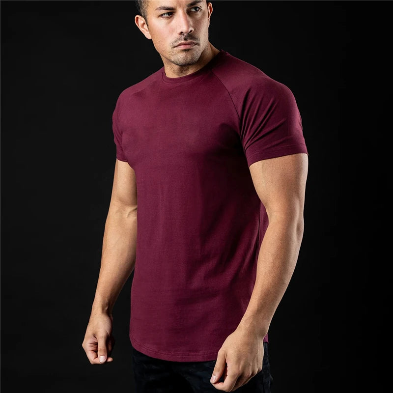 Plain T Shirt Men New Fashion Tee Shirts Summer Cotton Short Sleeve Tshirt Fitness Mens Gym Clothing Casual Sports T Shirts