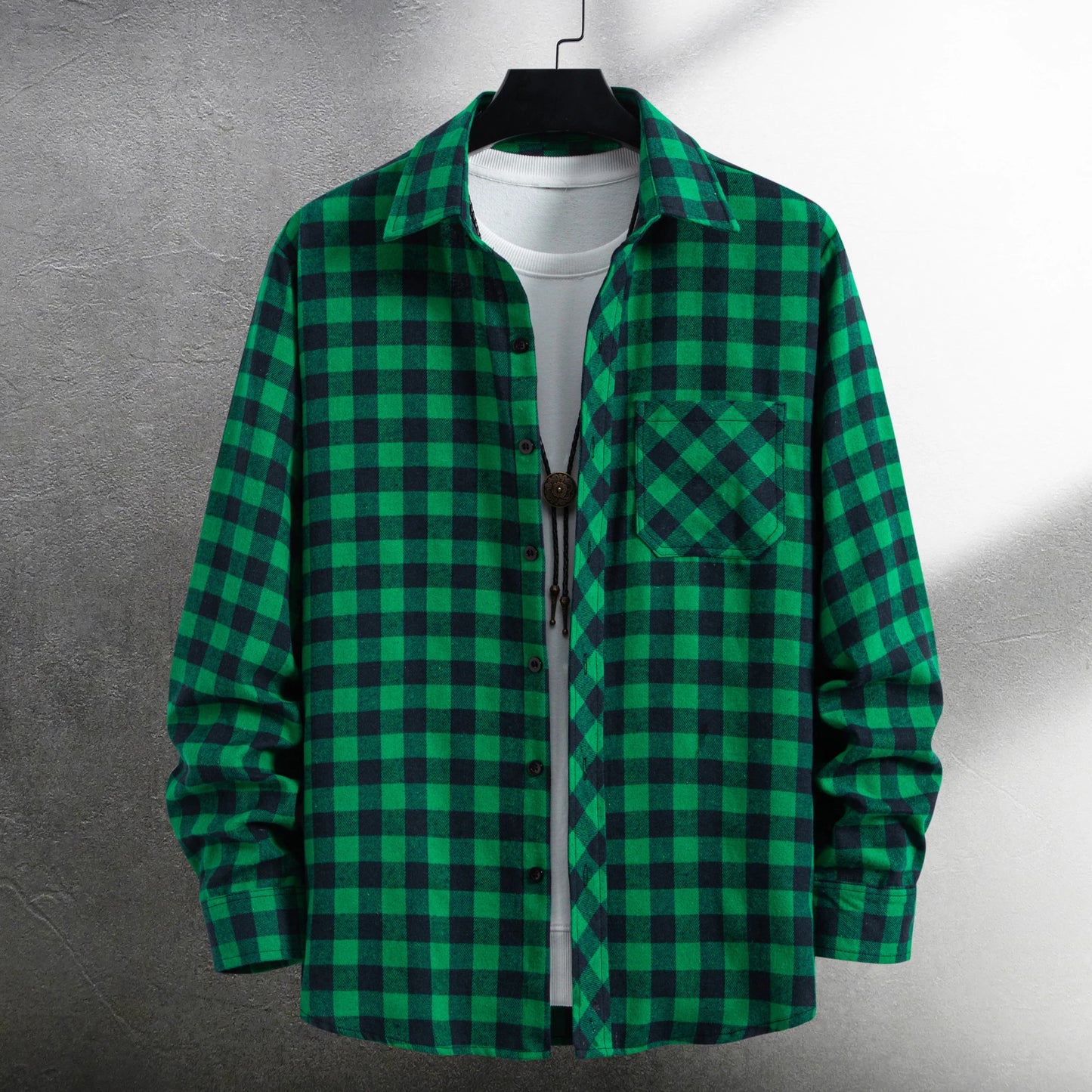 Men's long-sleeved lapel all-match plaid shirt spring and autumn fashion casual outdoor men's shirt