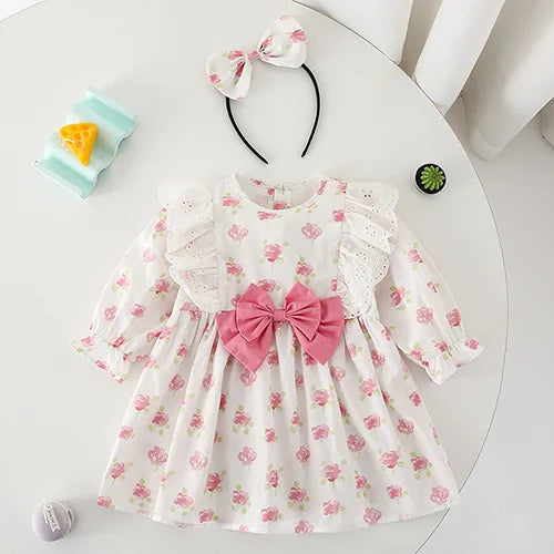 2025 New Autumn 1-5Yrs Girl Party Dress Baby Girl Romper Long Sleeved Cotton Splicing Kids Princess Dresses Sister Clothes