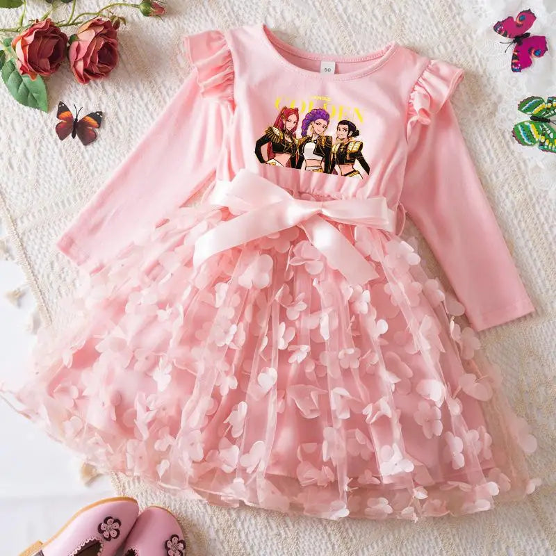 K-Pop Hunters Zoey Mira Rumi Girl Long Sleeve Princess Dress Butterfly Kid Casual Spring Beautiful Birthday Party Dress 2-6Y