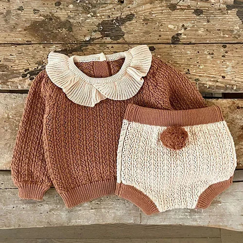 2024 New Autumn Newborn Baby Girls Clothing Set Long Sleeved Solid Color Knitted Pullover+Pants Toddler Baby Girl Clothes Suit