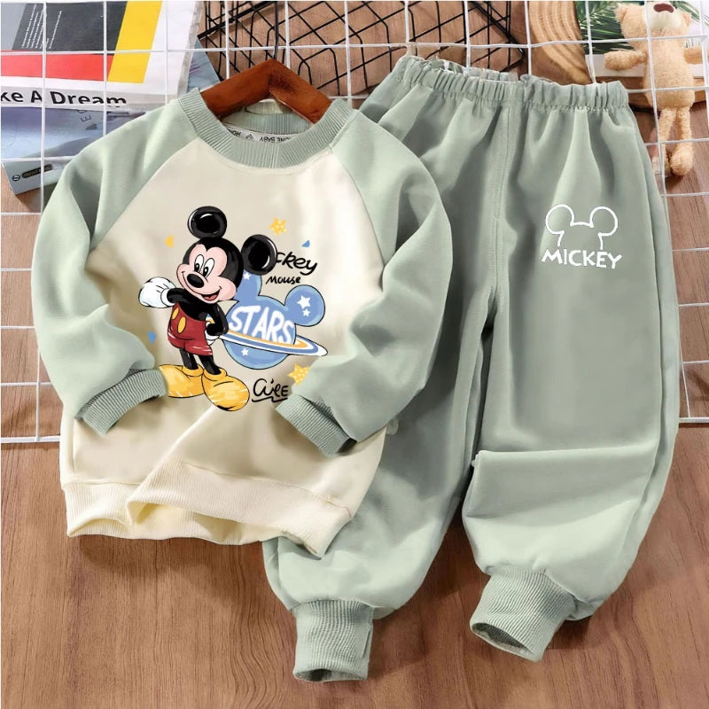 Boys Fashion Cartoon Print Sweatshirt Two-piece Set Kids Spring Autumn O Neck Hoodies and Trousers 2pcs Set Kids Sport Clothes