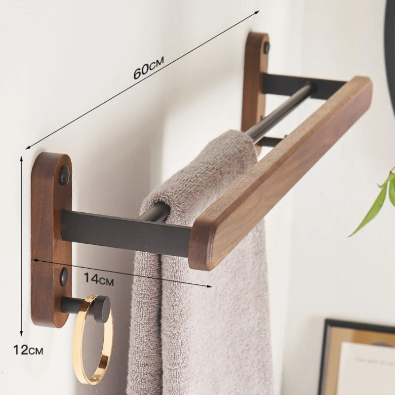 Walnut towel rack no punch bathroom shelf toilet wall mounted washroom storage organizer bath towel holder bathroom accessories