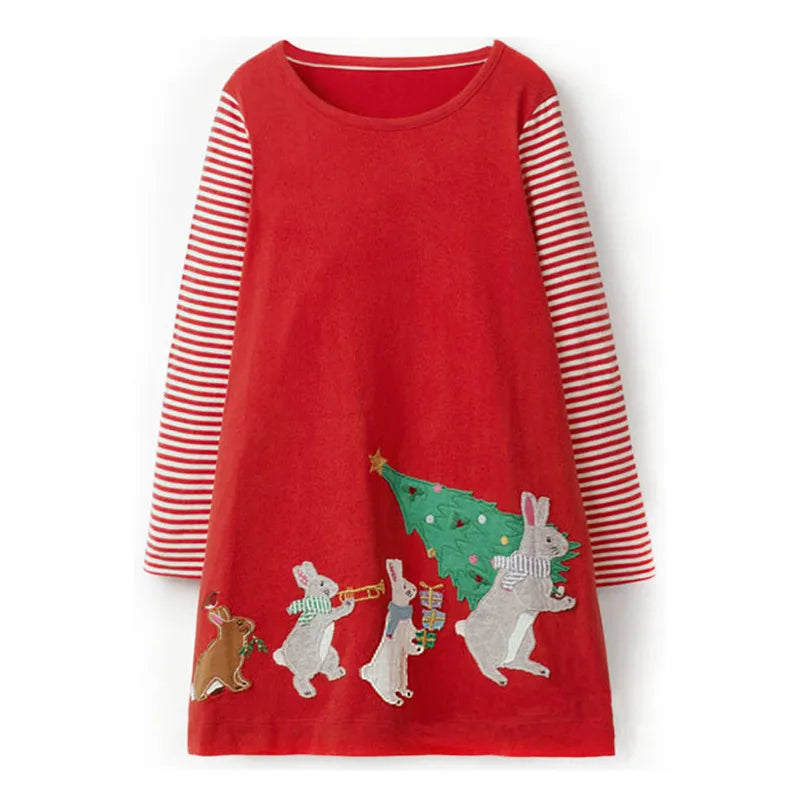 Jumping Meters 2-7T Long Sleeve Princess Girls Dresses Animals Embroidery New Autumn Spring Children Costume Hot Selling Dress