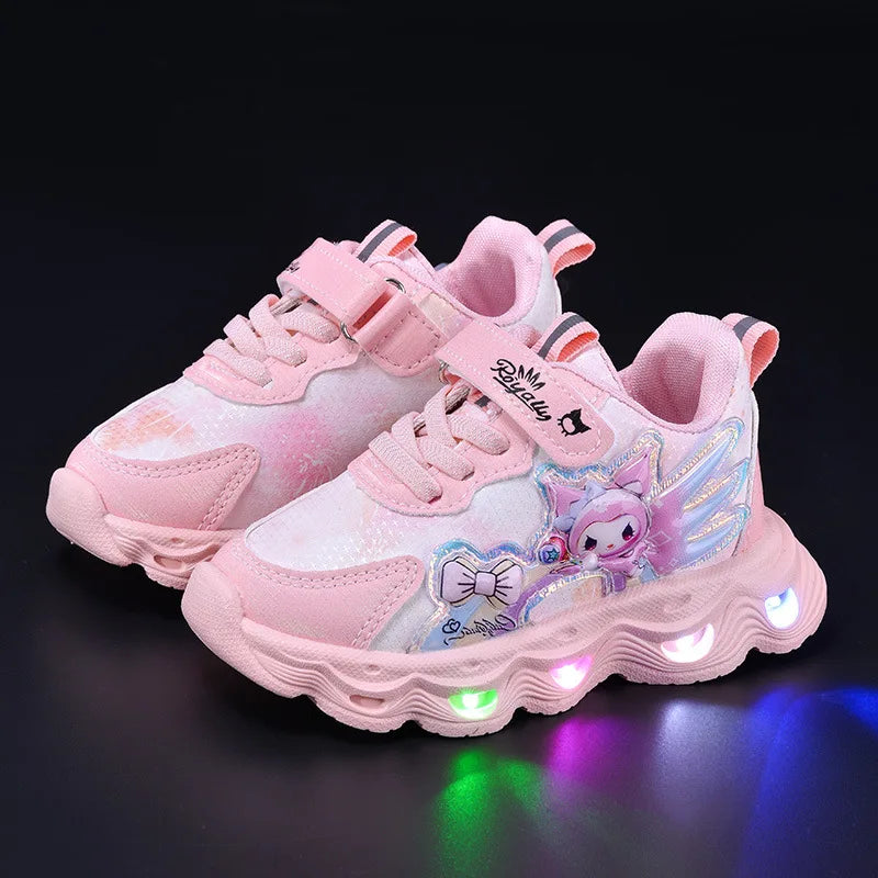 2026 Summer Sanrio Kuromi Child Casual Shoes New Style Led Light Sneakers   Kids Anti-Slip Running Shoes