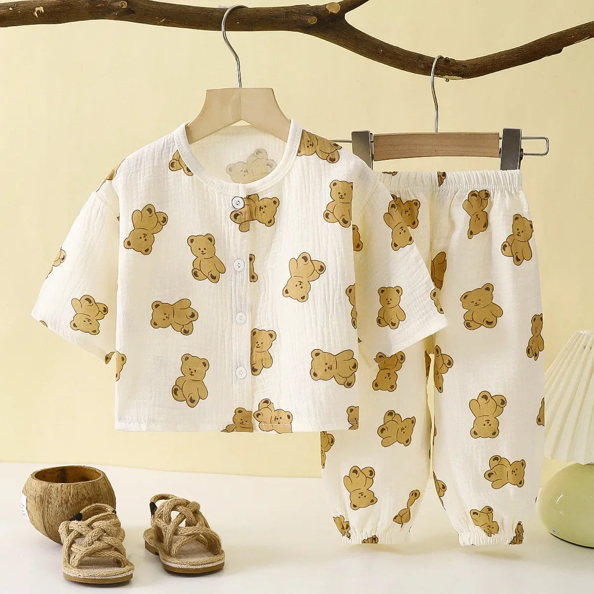 Tops+Pants Home Wear 2PCS Children Long Sleeve Pajamas Suits Boys Girls Sets Baby Cotton Yarn Clothes Sleepwear Outfits Kids