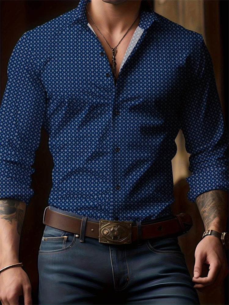 Men's New Spring And Autumn Button Down Shirt Check Print Long Sleeve Luxury Shirt Flip Lapel Oversized Outdoor Street Shot Tops