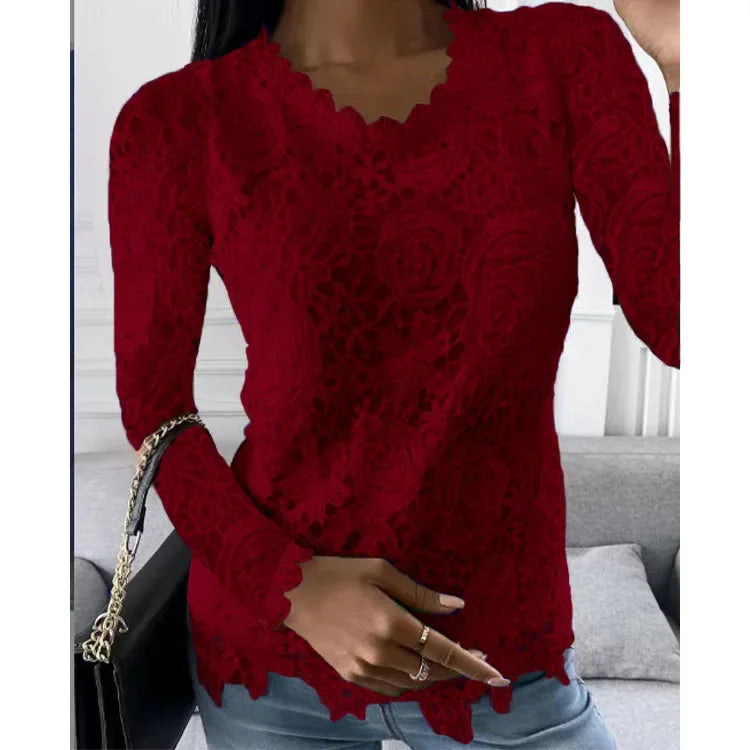 Lace T Shirt Women Elegant Casual Tshirt Woman Clothing Summer Fashion Tops Tee Vintage Clothes Streetwear Solid T-Shirts Blusas
