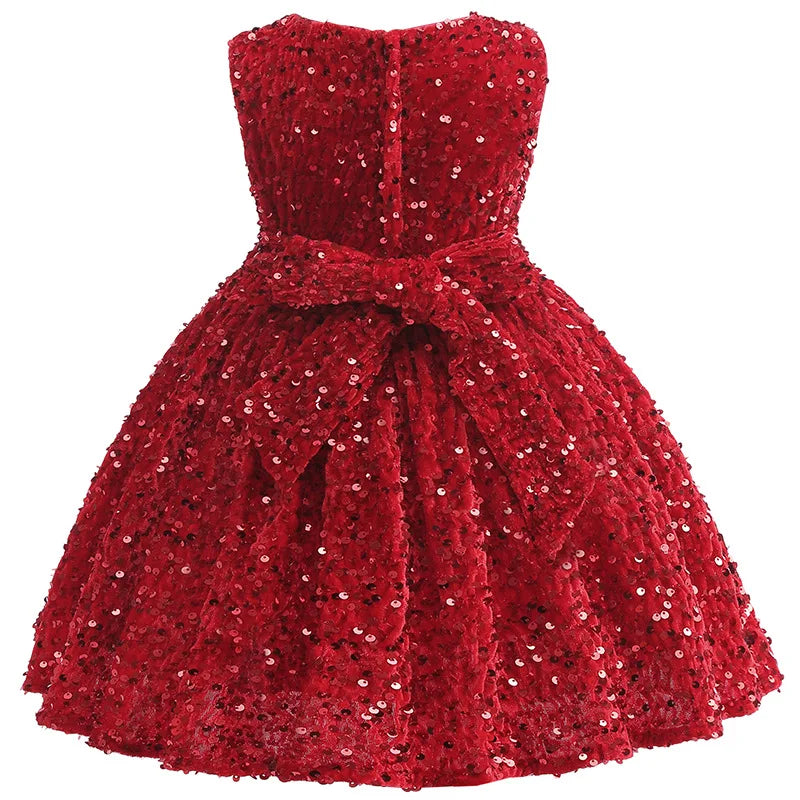 Sequin Christmas Girls Party Dresses Shiny Red And Green Princess Dress For Xmas Evening Dress Children's Girly Dresses Birthday