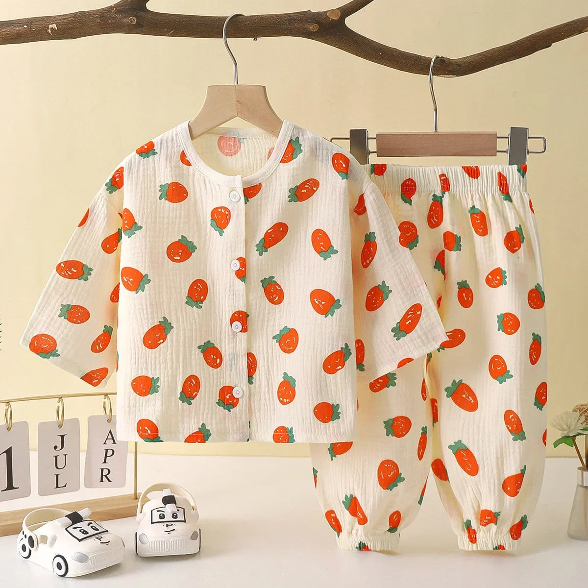 Tops+Pants Home Wear 2PCS Children Long Sleeve Pajamas Suits Boys Girls Sets Baby Cotton Yarn Clothes Sleepwear Outfits Kids
