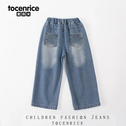 Kpop witch hunters children's jeans girls spring and autumn new straight trousers girls casual pants tide