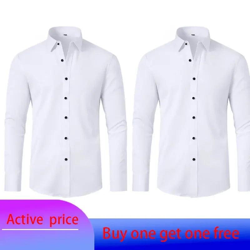6xl New summer black White men's shirt elastic force non-iron long-sleeved business casual Oversize shirt  mercerized vertical