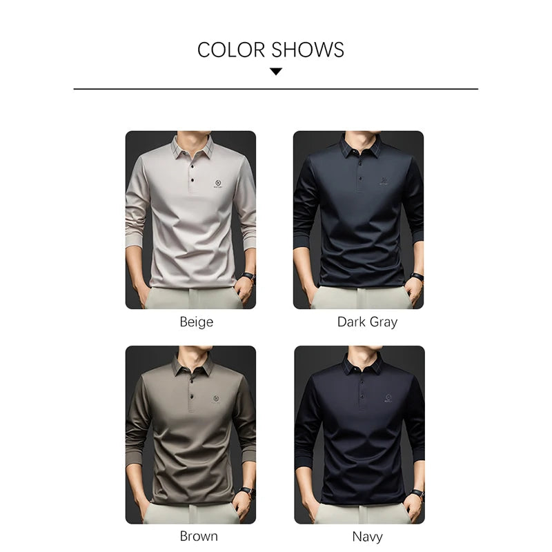 BROWON Polo Shirt for Man 2025 Spring Autumn Men Long Sleeve Polo Shirts,