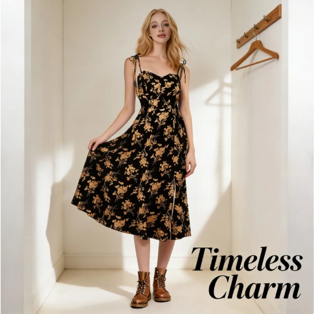 2026 Spring Summer Women Dress Photo Booth Props French Style Waist Floral Sleeveless Slim Fit Dress European Style