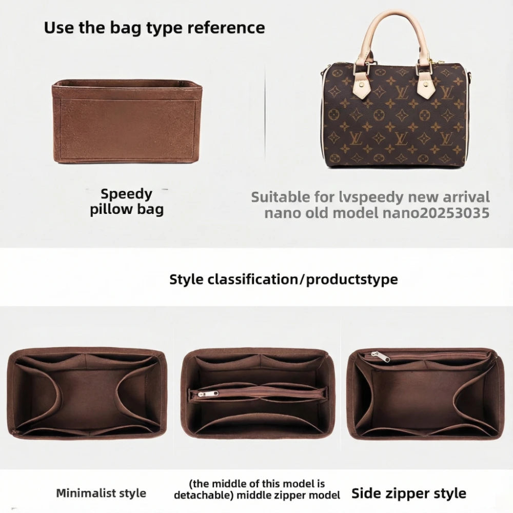 Organisateur de Sac Felt Purse Insert Organizer for Luxury Handbag Speedy 25 30 35 Makeup Bag Shaper Liner Travel Inner Pouch